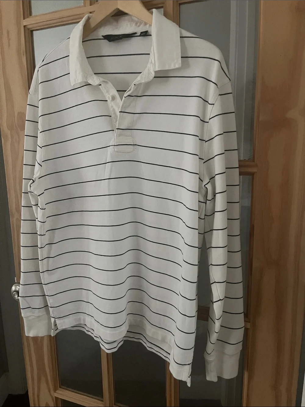 NWOT J. Crew Long sleeve cotton knit Rugby polo shirt mens, striped cream, black